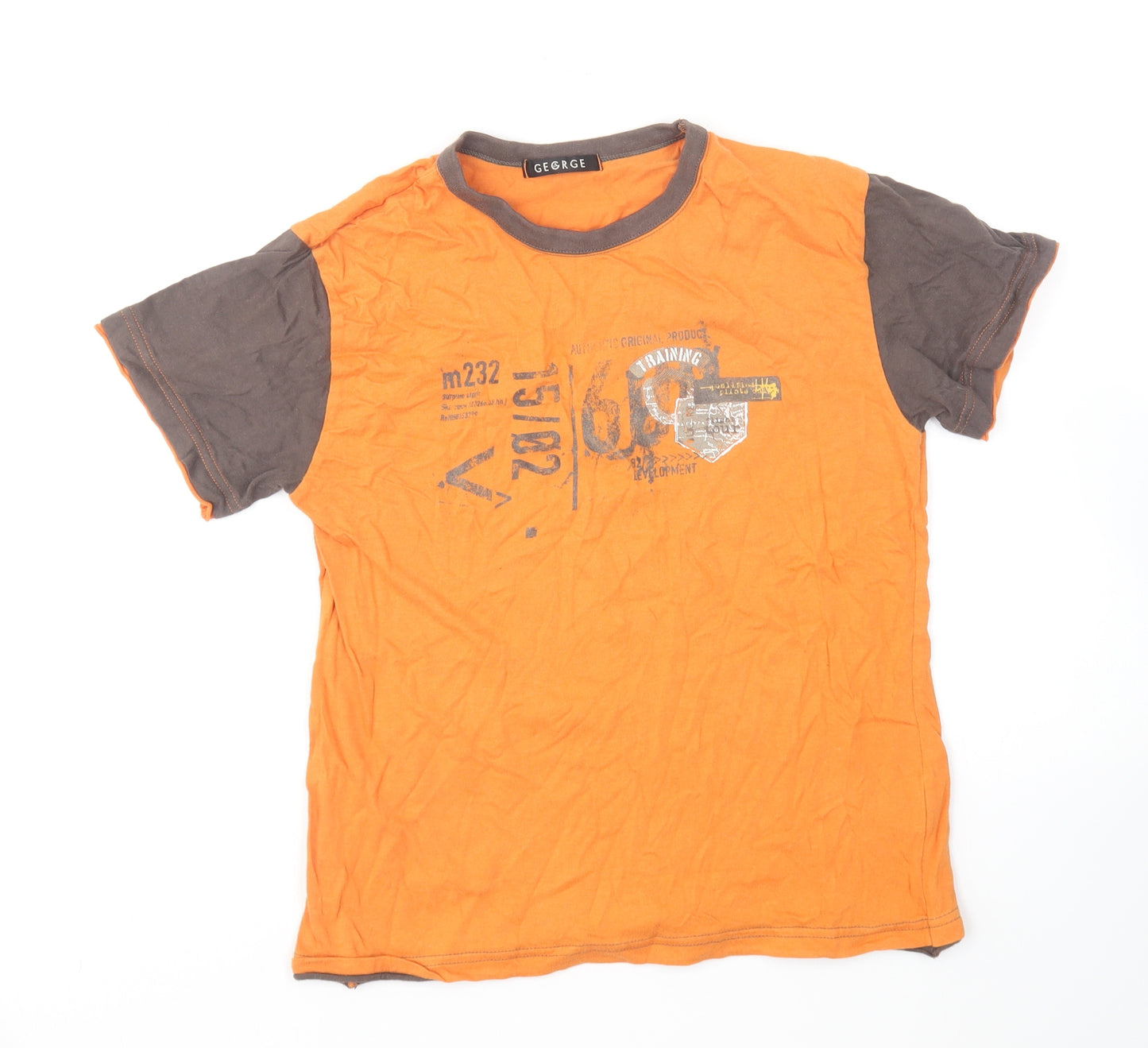George Boys Orange Cotton Basic T-Shirt Size 10-11 Years Round Neck