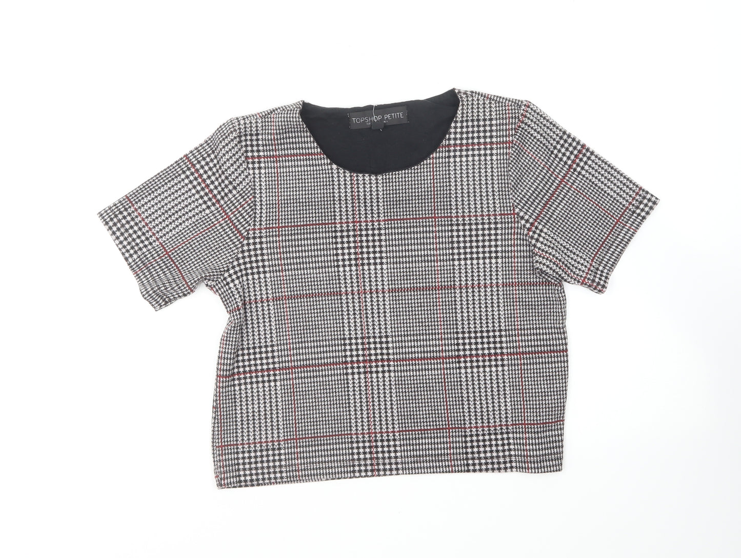 Topshop Womens Multicoloured Houndstooth Polyester Cropped T-Shirt Size 6 Round Neck
