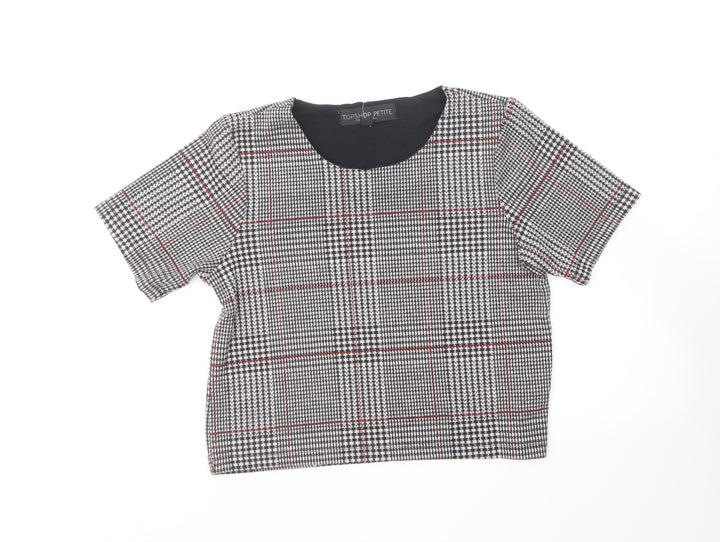 Topshop Womens Multicoloured Houndstooth Polyester Cropped T-Shirt Size 6 Round Neck