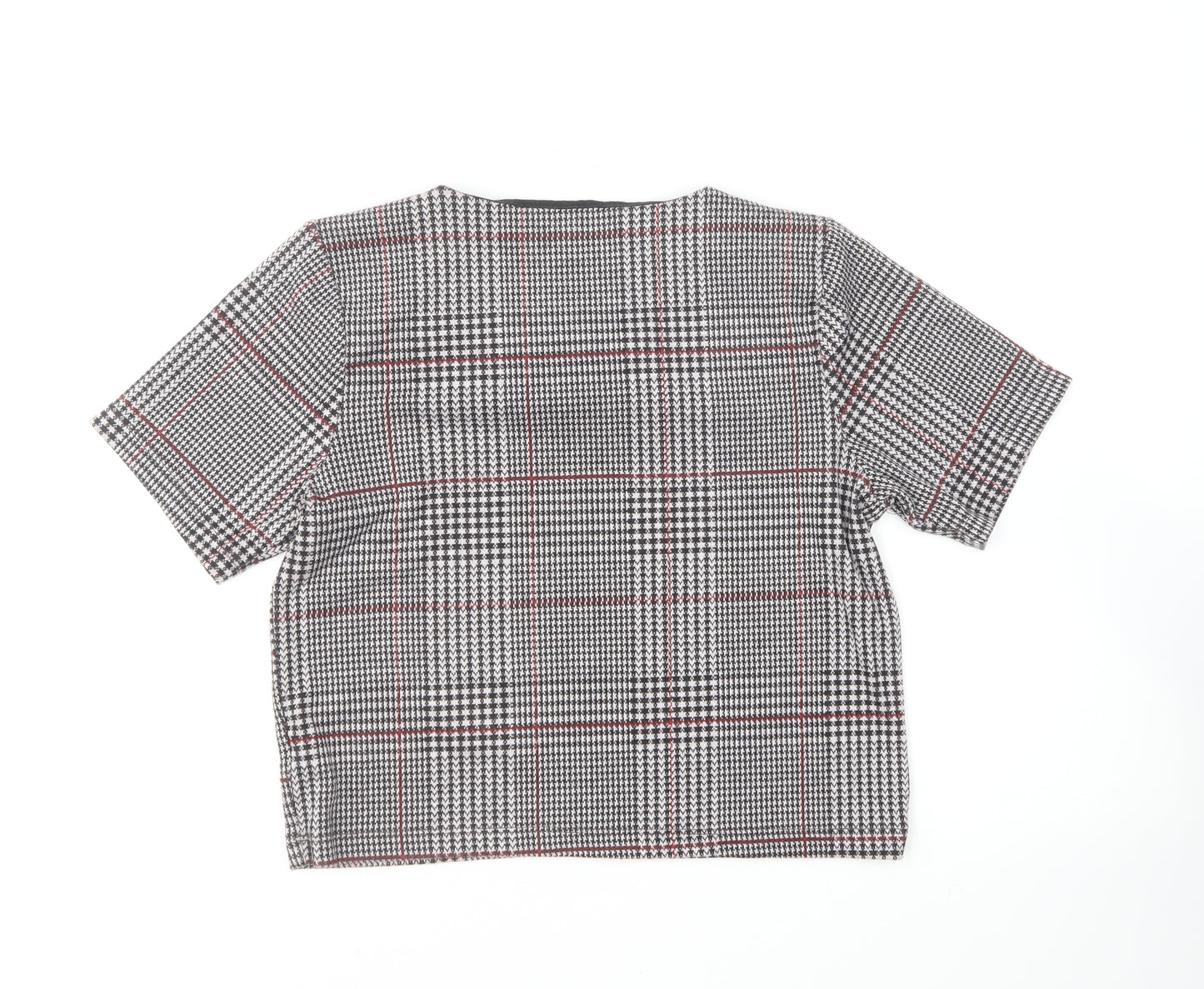 Topshop Womens Multicoloured Houndstooth Polyester Cropped T-Shirt Size 6 Round Neck