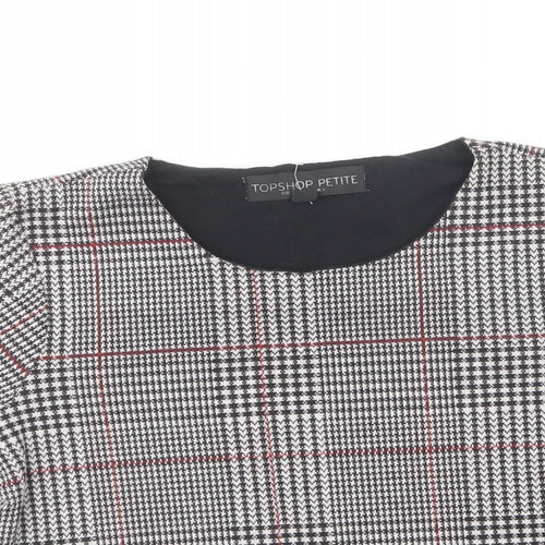 Topshop Womens Multicoloured Houndstooth Polyester Cropped T-Shirt Size 6 Round Neck