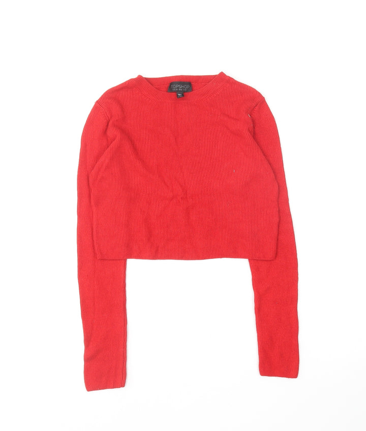 Topshop Womens Red Round Neck Viscose Pullover Jumper Size 8