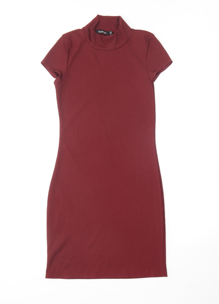 Boohoo Womens Purple Polyester Bodycon Size 8 Crew Neck