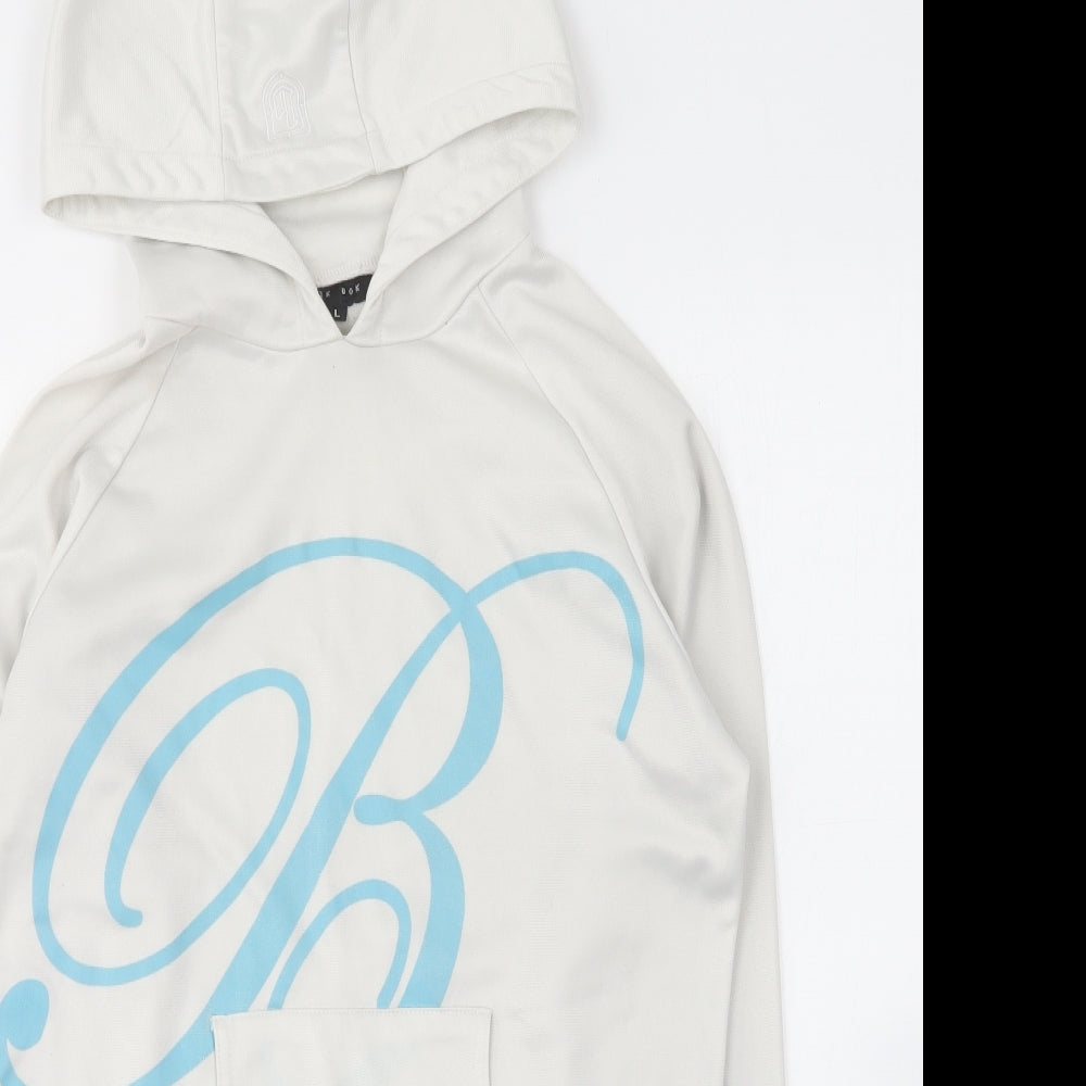 BikBok Mens White Polyester Pullover Hoodie Size L