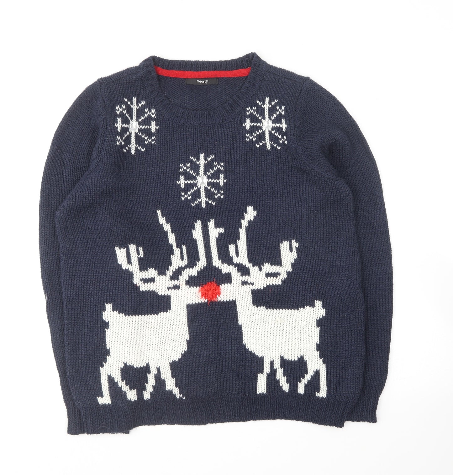 George Womens Blue Round Neck Acrylic Pullover Jumper Size 14 - Christmas Jumper