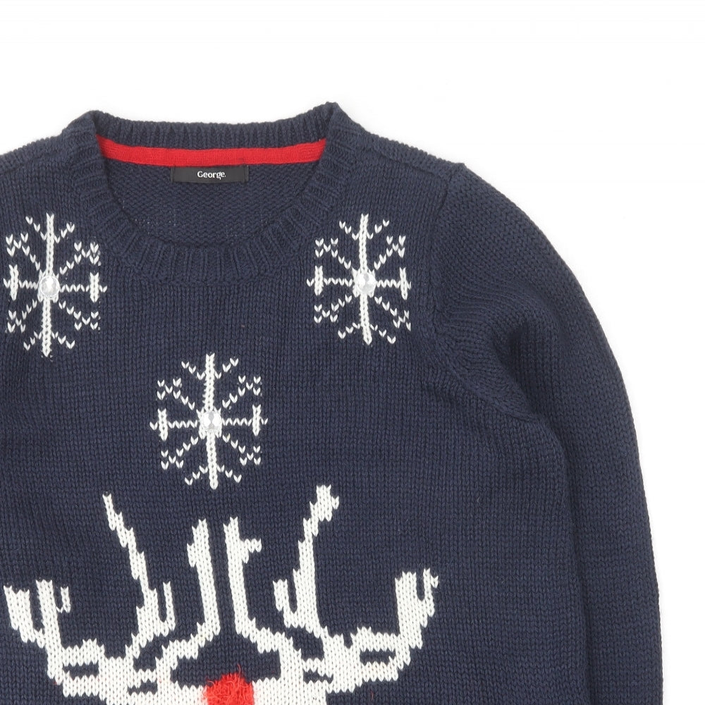 George Womens Blue Round Neck Acrylic Pullover Jumper Size 14 - Christmas Jumper