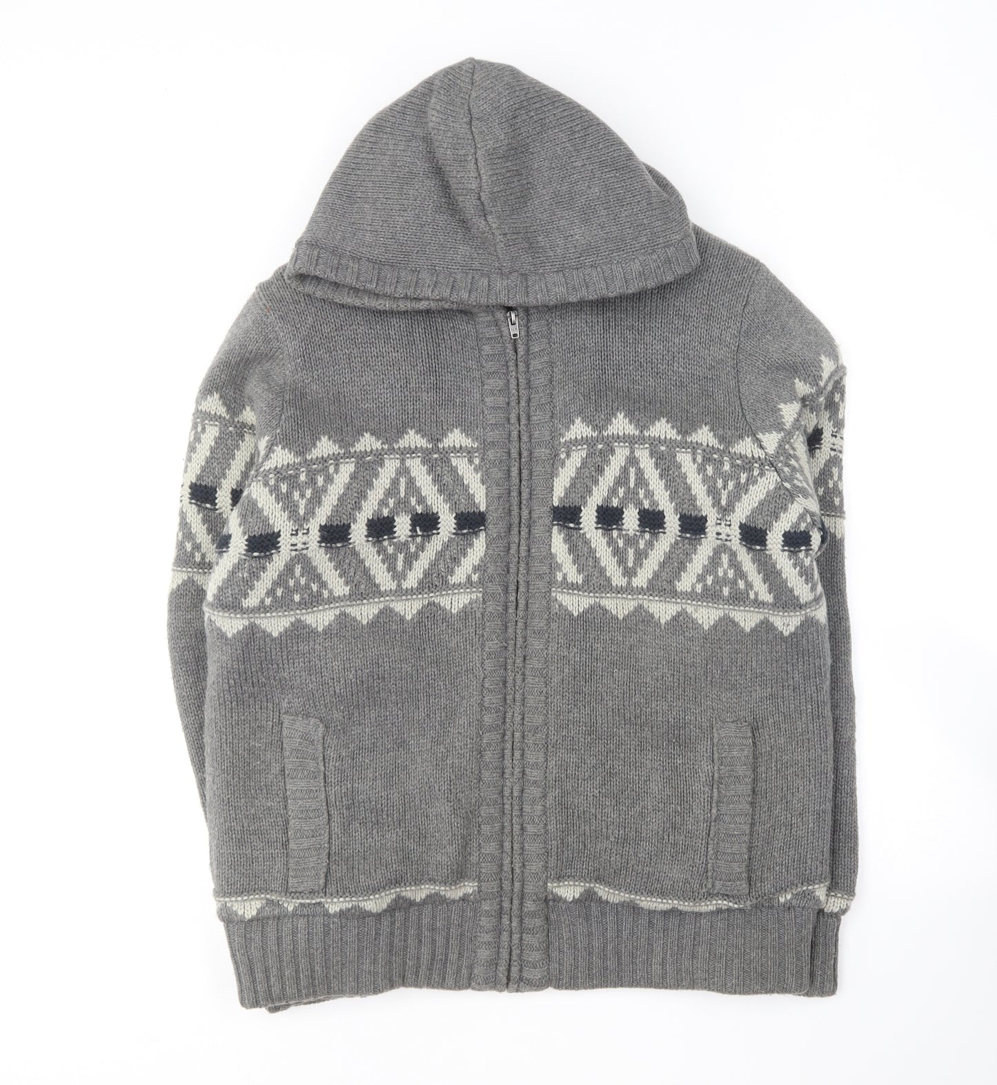 Marks and Spencer Mens Grey Acrylic Full Zip Hoodie Size L