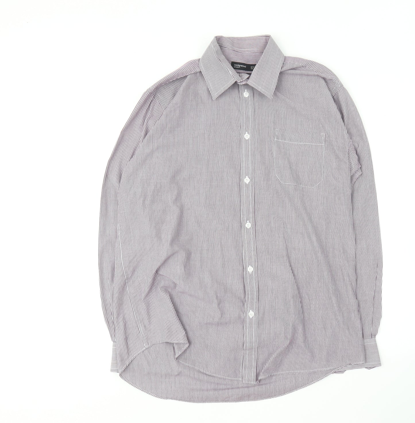 Cedar Wood State Mens Purple Striped Cotton Button-Up Size 15.5 Collared