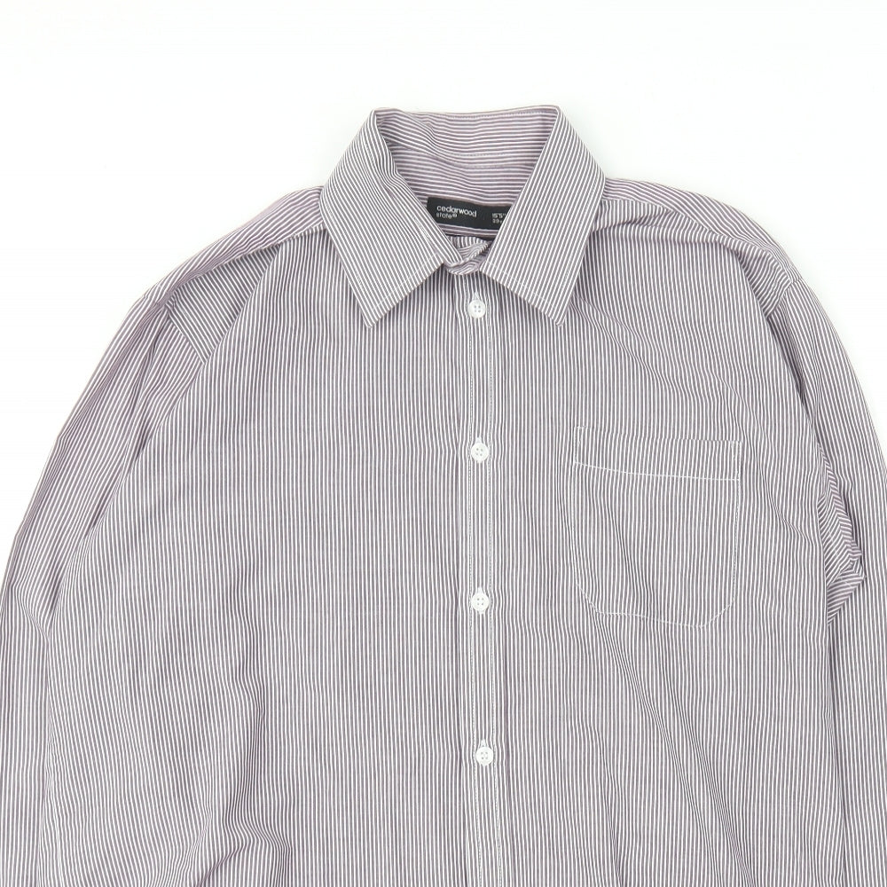 Cedar Wood State Mens Purple Striped Cotton Button-Up Size 15.5 Collared