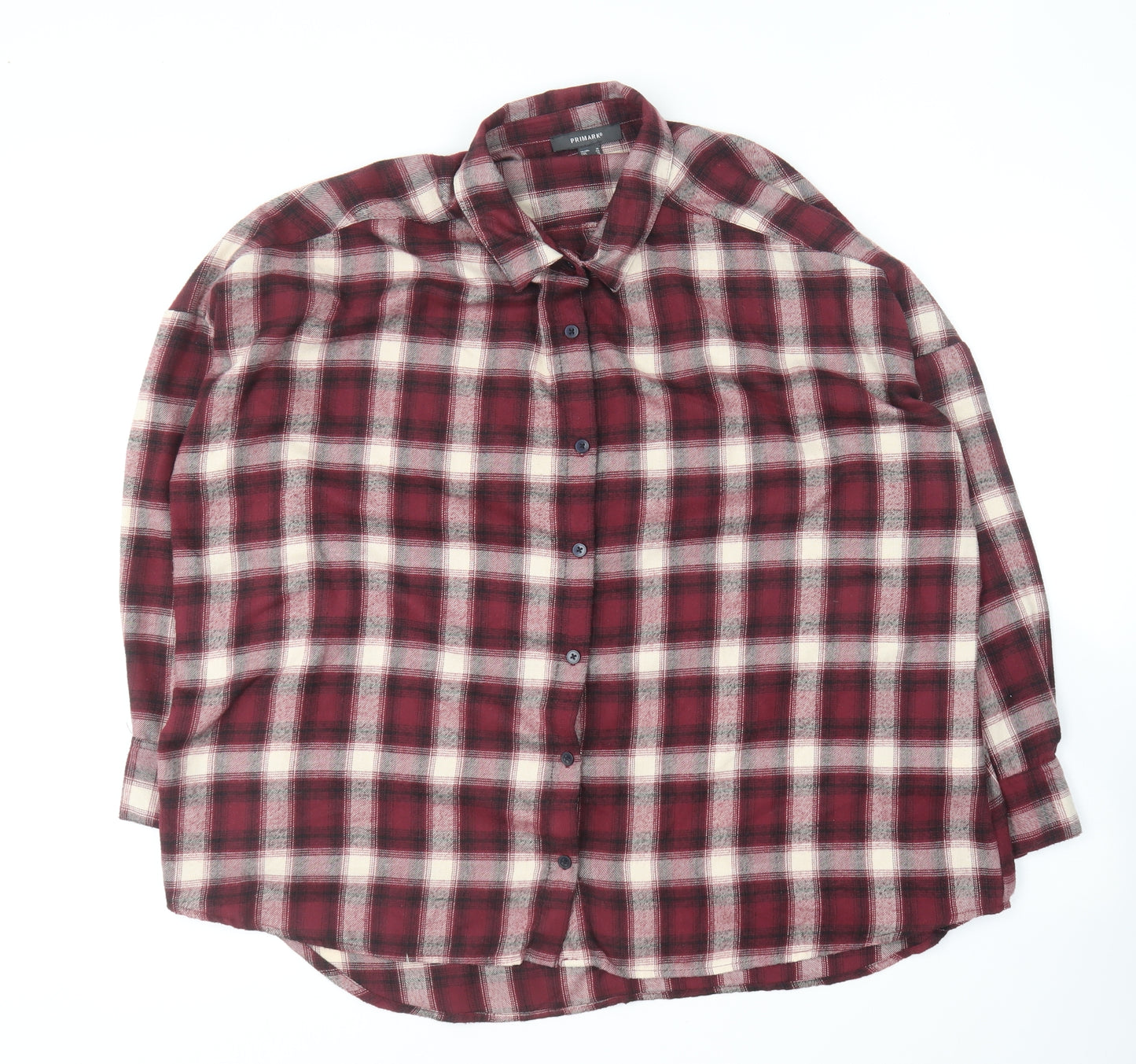 Primark Womens Purple Plaid Polyester Basic Button-Up Size 16 Collared