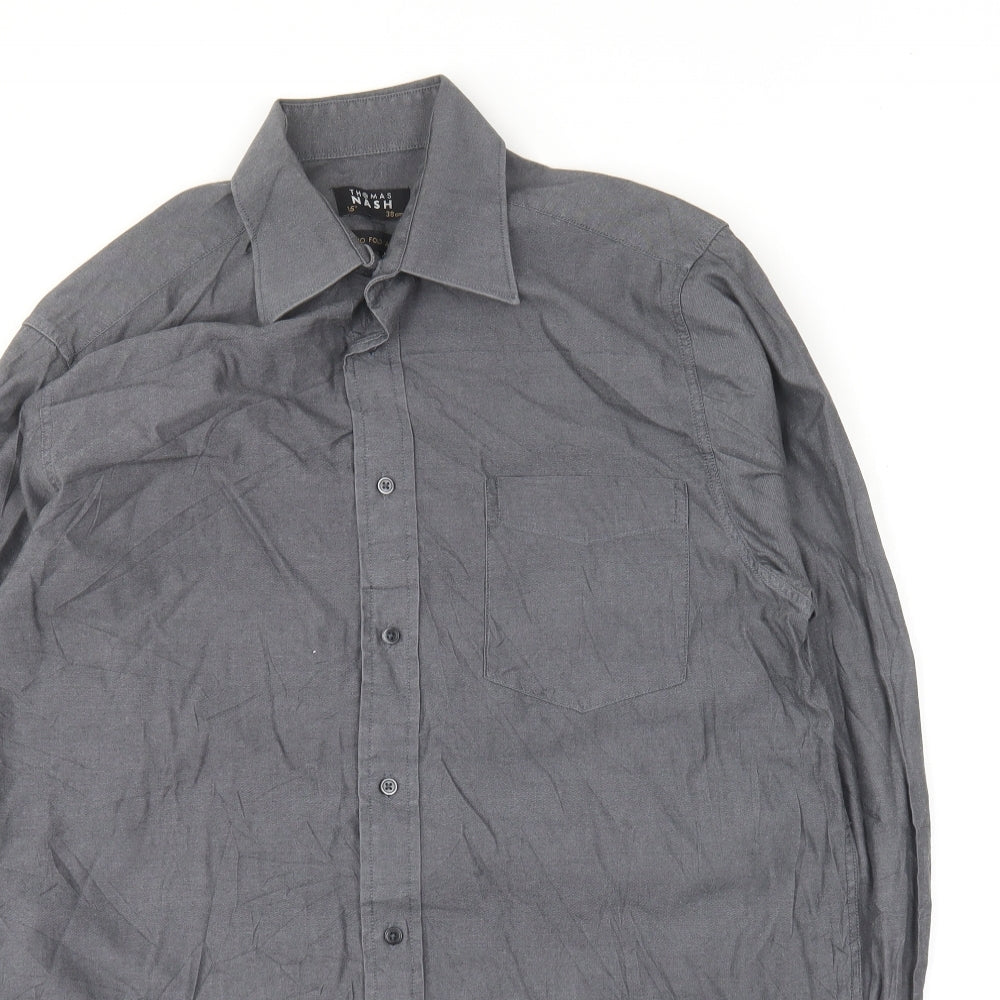 Thomas Nash Mens Grey Cotton Button-Up Size 15 Collared