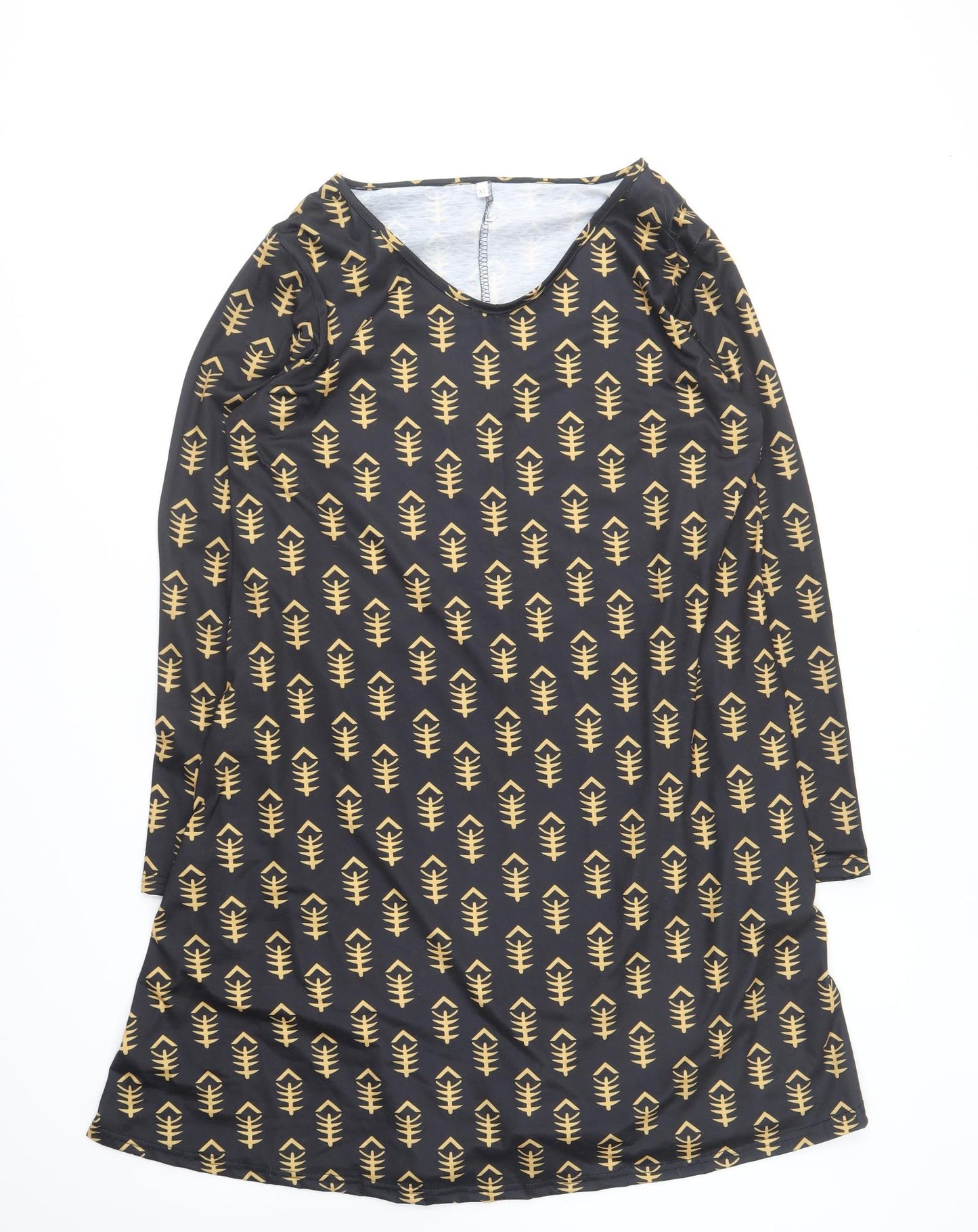 Preworn Womens Black Geometric Polyester Skater Dress Size XL Round Neck