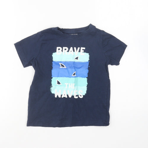 Primark Boys Blue Cotton Basic T-Shirt Size 3-4 Years Round Neck - Brave the Waves