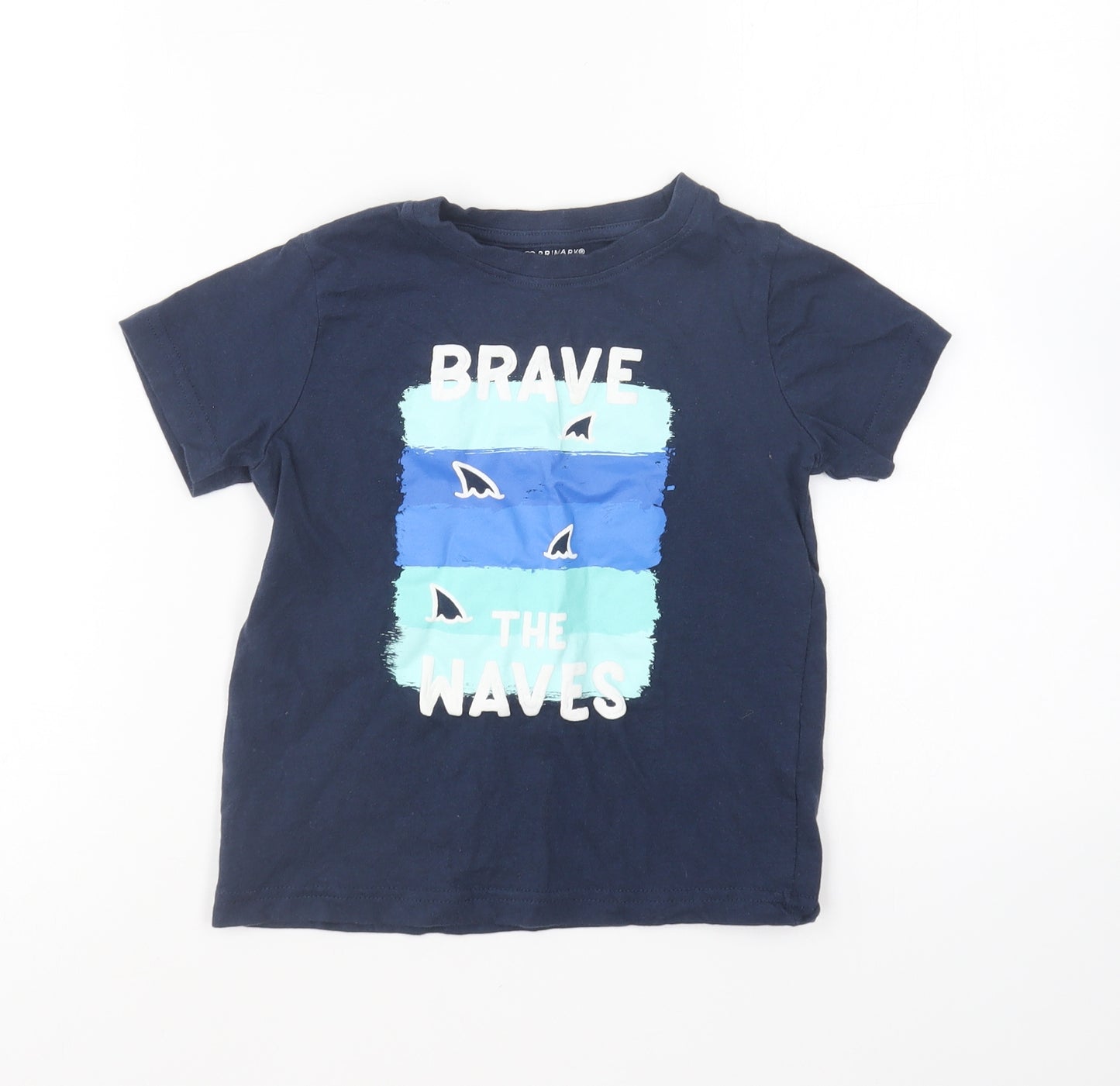 Primark Boys Blue Cotton Basic T-Shirt Size 3-4 Years Round Neck - Brave the Waves