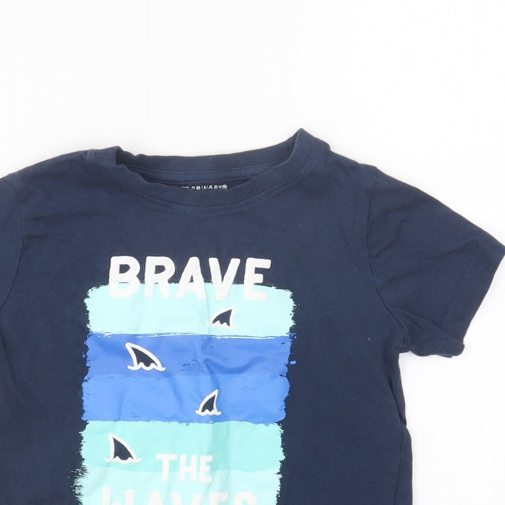 Primark Boys Blue Cotton Basic T-Shirt Size 3-4 Years Round Neck - Brave the Waves