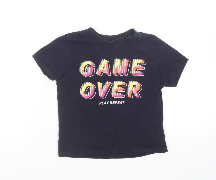 Primark Boys Blue Cotton Basic T-Shirt Size 3-4 Years Round Neck - Game Over