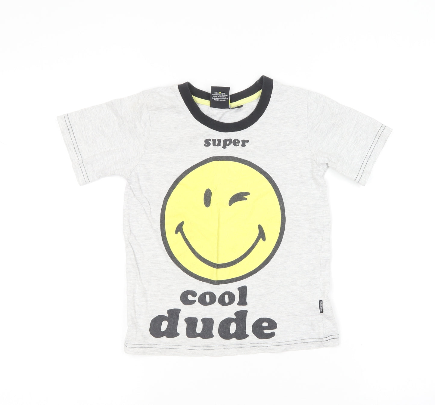 Primark Boys Grey Cotton Basic T-Shirt Size 7-8 Years Round Neck - Cool Dude
