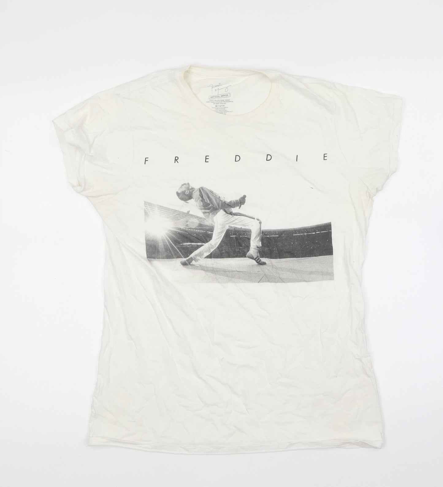 Primark Womens White Cotton Basic T-Shirt Size 12 Round Neck - Freddie Mercury