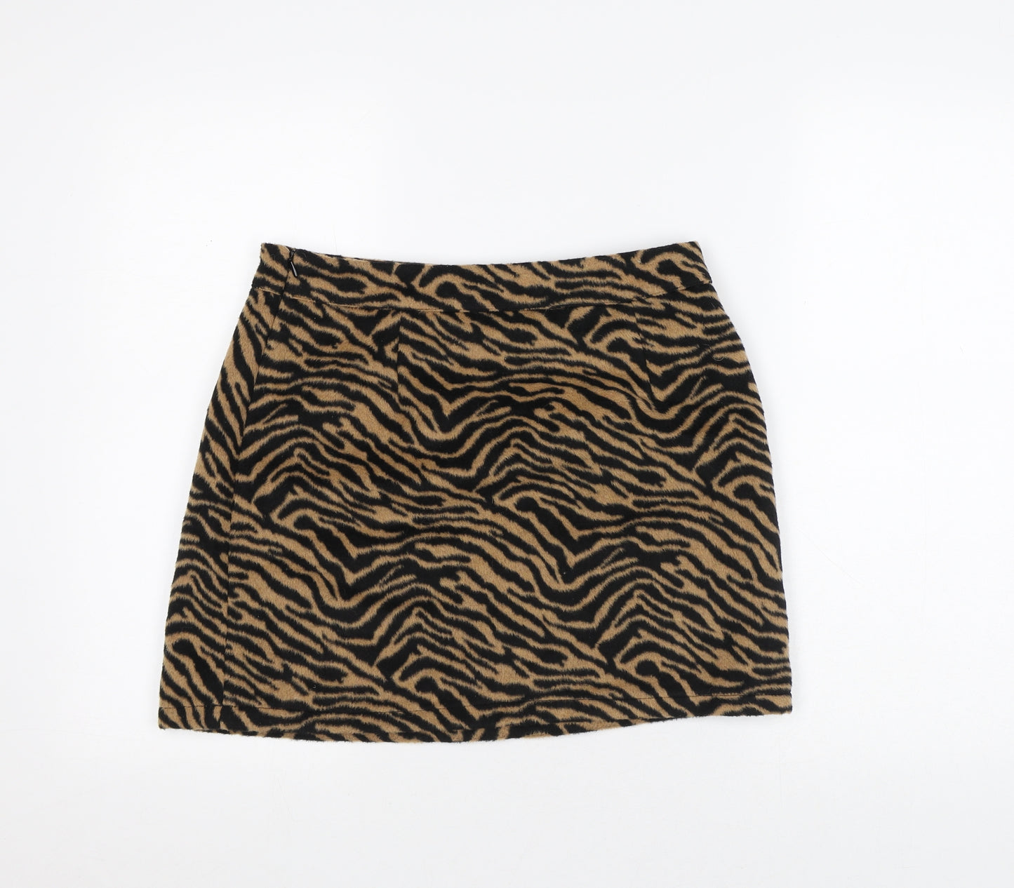 Primark Womens Brown Animal Print Polyester A-Line Skirt Size 12