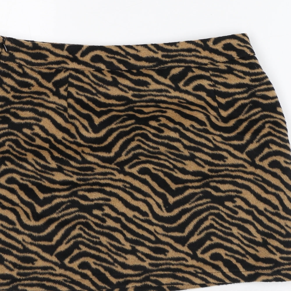 Primark Womens Brown Animal Print Polyester A-Line Skirt Size 12