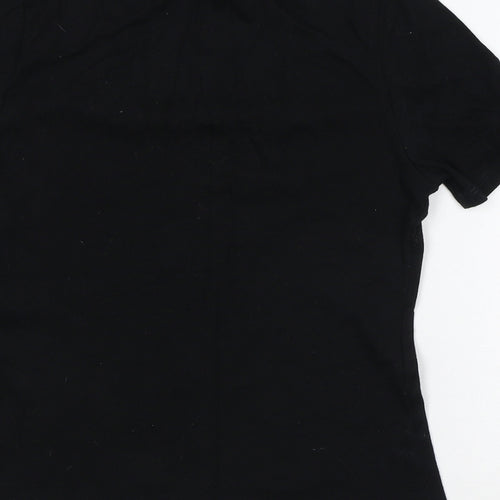 Preworn Womens Black Geometric Cotton Basic T-Shirt Size 14 V-Neck