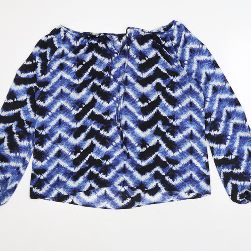Peacocks Womens Blue Geometric Polyester Tunic Blouse Size 14 V-Neck