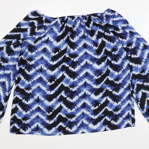 Peacocks Womens Blue Geometric Polyester Tunic Blouse Size 14 V-Neck