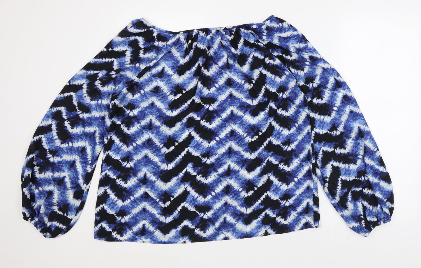 Peacocks Womens Blue Geometric Polyester Tunic Blouse Size 14 V-Neck