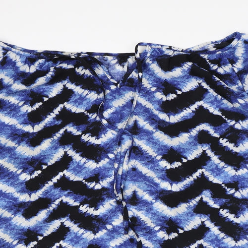 Peacocks Womens Blue Geometric Polyester Tunic Blouse Size 14 V-Neck
