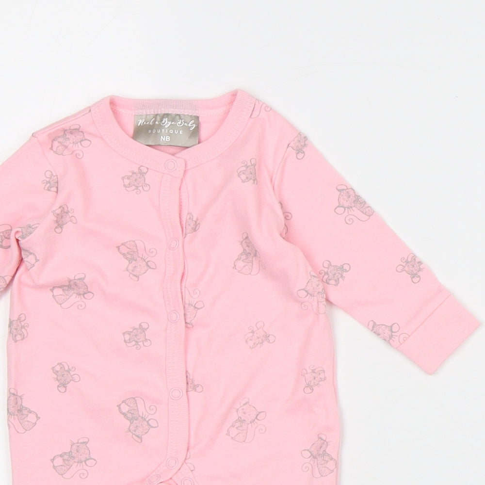 Rockabye-Baby Girls Pink Geometric Cotton Coverall One-Piece Size Newborn - Mouse