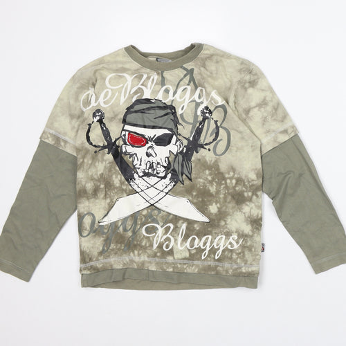 Joe Bloggs Boys Green Geometric Cotton Pullover Sweatshirt Size 9-10 Years - Skull