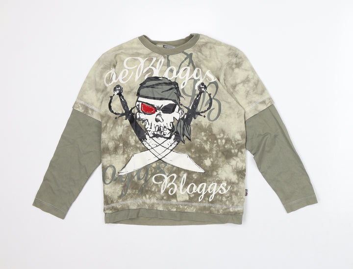 Joe Bloggs Boys Green Geometric Cotton Pullover Sweatshirt Size 9-10 Years - Skull