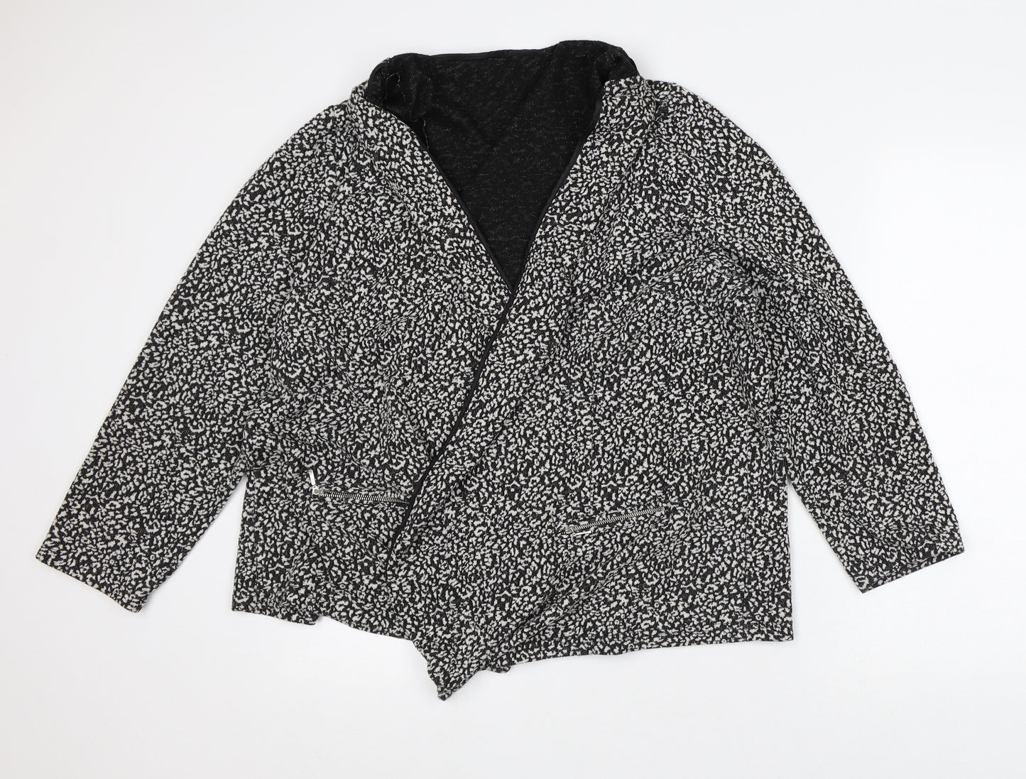Preworn Womens Black Round Neck Geometric Polyester Cardigan Jumper Size L