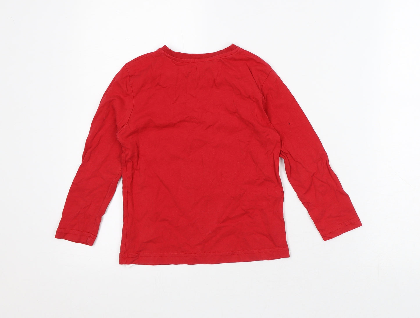 Primark Girls Red Cotton Basic T-Shirt Size 4-5 Years Crew Neck - Christmas