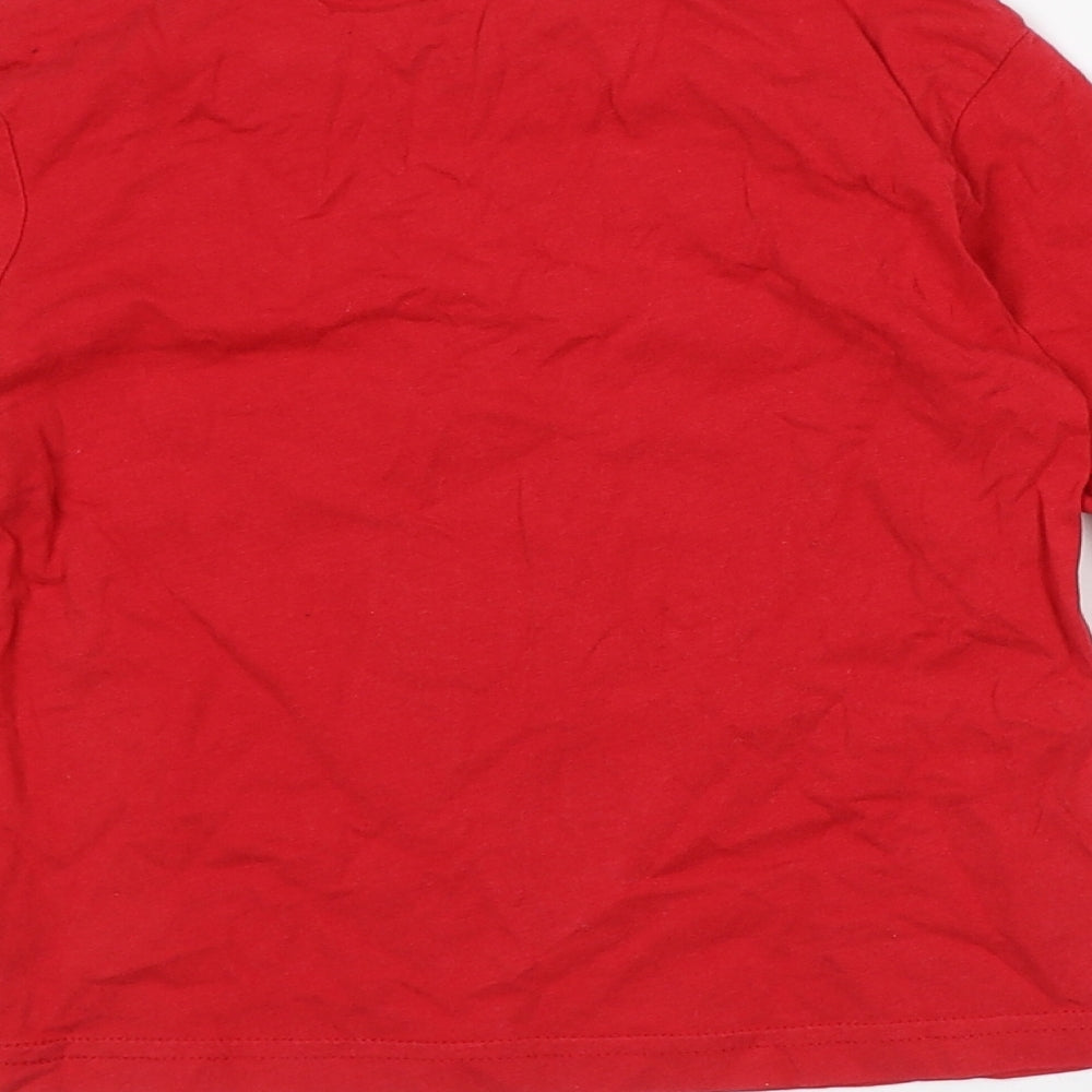 Primark Girls Red Cotton Basic T-Shirt Size 4-5 Years Crew Neck - Christmas