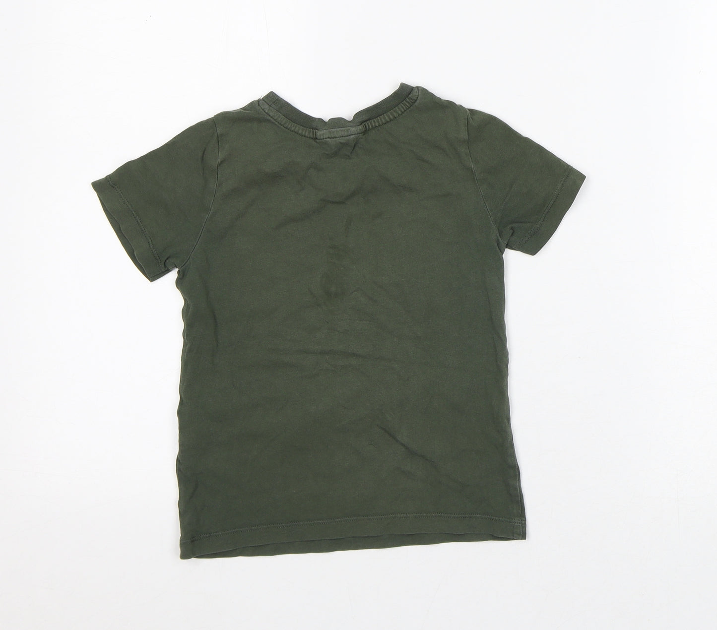 H&M Boys Green Cotton Basic T-Shirt Size 4-5 Years Crew Neck - Dinosaur