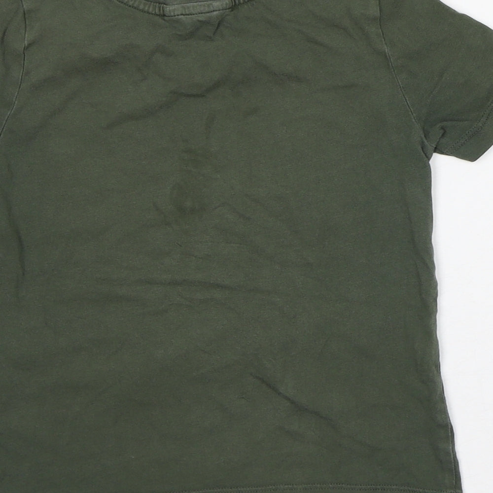 H&M Boys Green Cotton Basic T-Shirt Size 4-5 Years Crew Neck - Dinosaur