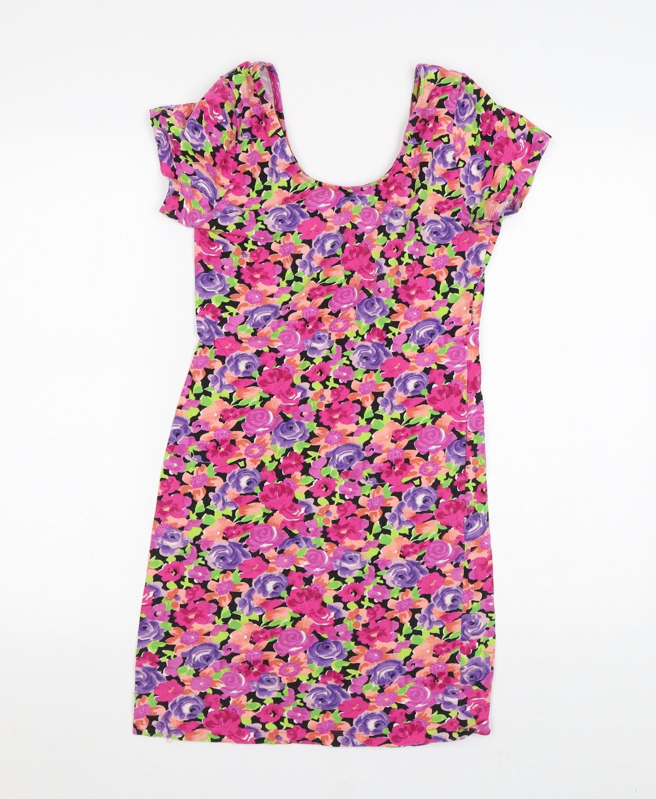 Atmosphere Womens Pink Floral Cotton A-Line Size 14 Round Neck