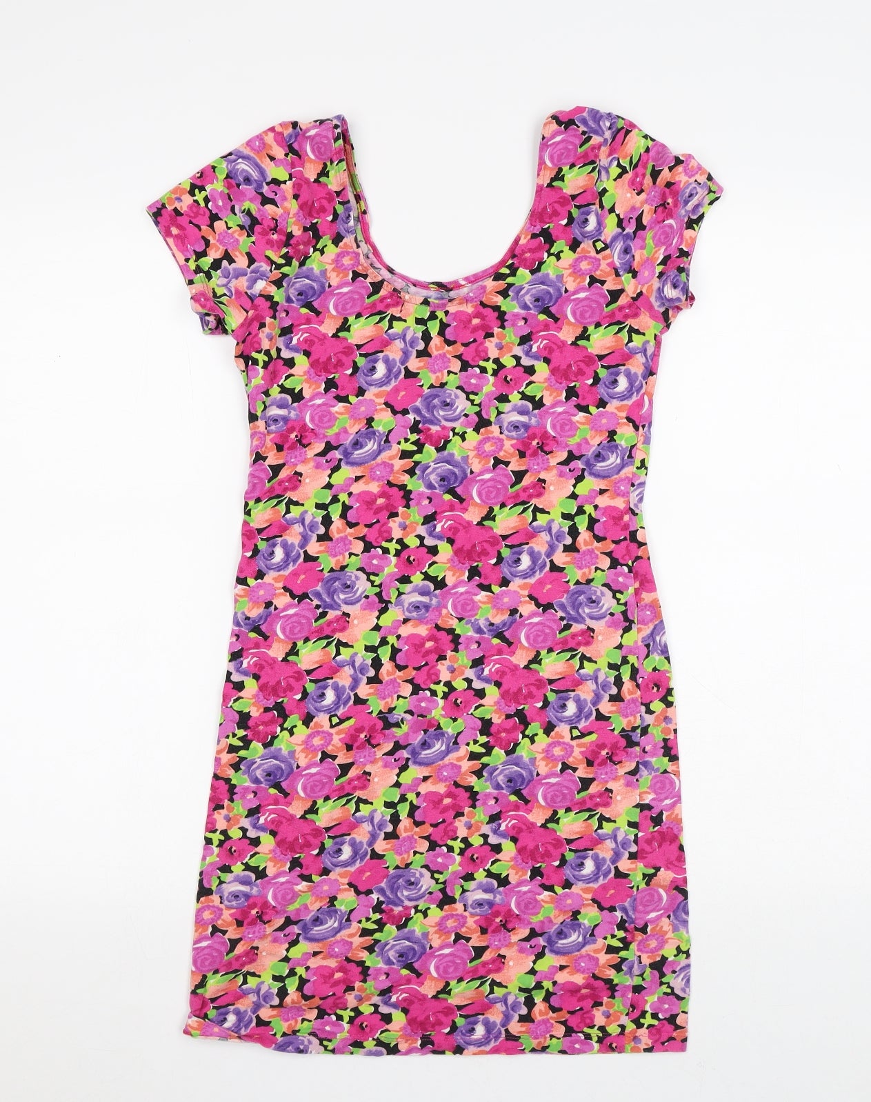Atmosphere Womens Pink Floral Cotton A-Line Size 14 Round Neck