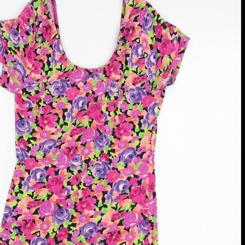 Atmosphere Womens Pink Floral Cotton A-Line Size 14 Round Neck