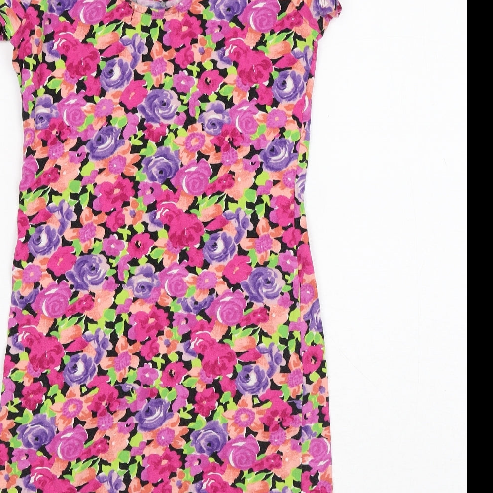 Atmosphere Womens Pink Floral Cotton A-Line Size 14 Round Neck