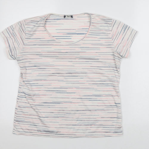 CMD Womens White Striped Nylon Basic T-Shirt Size M Round Neck
