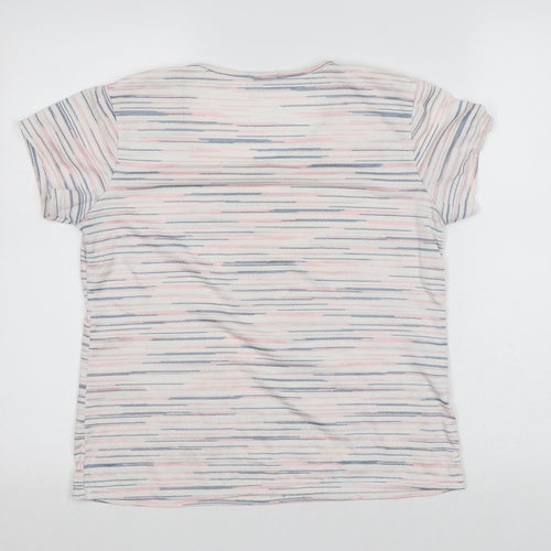 CMD Womens White Striped Nylon Basic T-Shirt Size M Round Neck