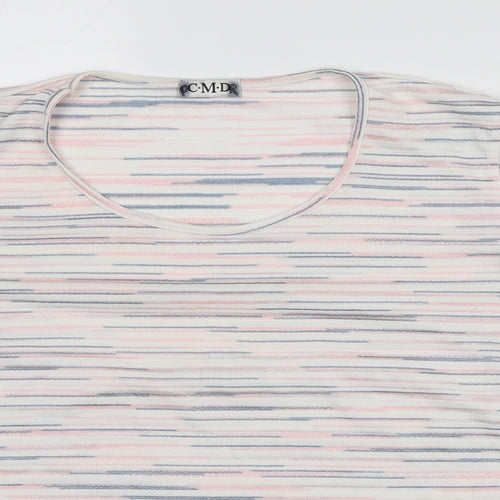 CMD Womens White Striped Nylon Basic T-Shirt Size M Round Neck