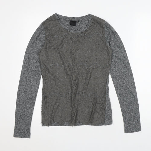 In Wear Womens Grey Geometric Linen Basic T-Shirt Size 12 Round Neck - Lace