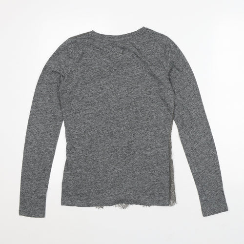 In Wear Womens Grey Geometric Linen Basic T-Shirt Size 12 Round Neck - Lace