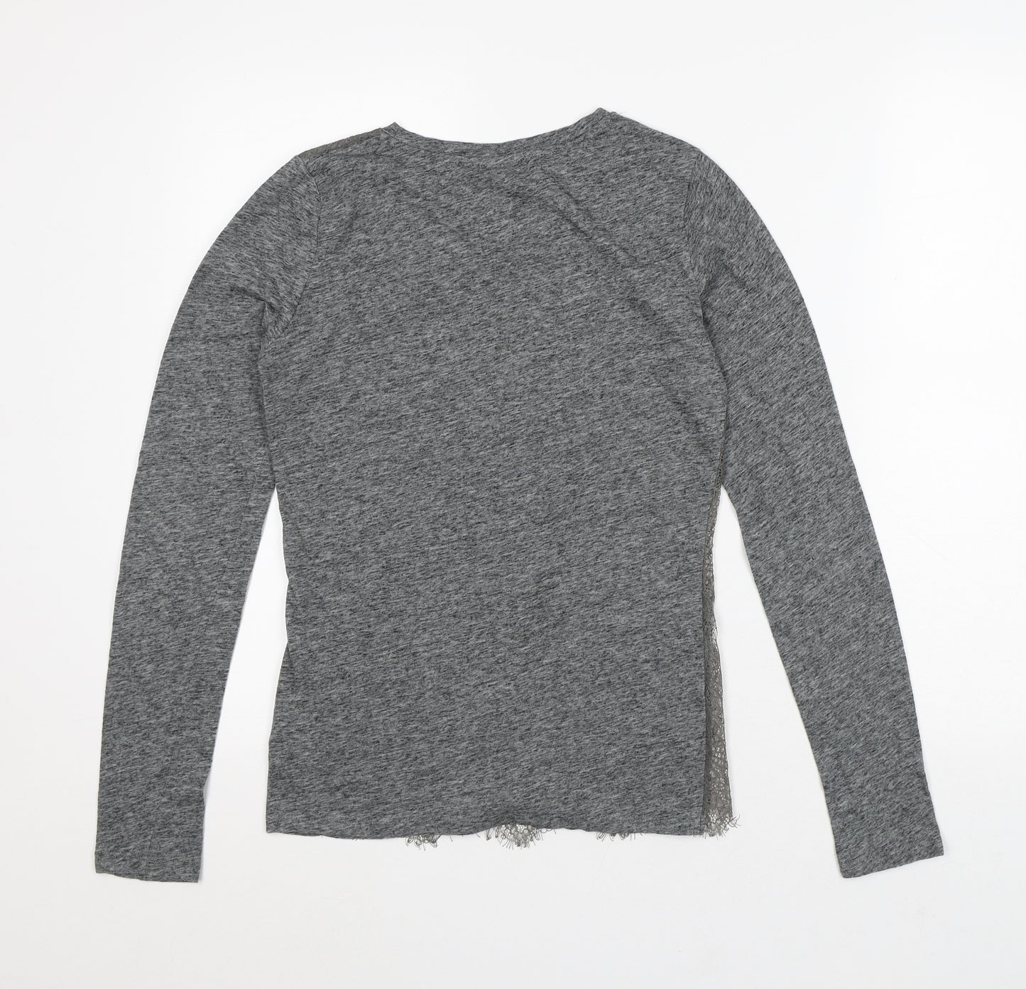 In Wear Womens Grey Geometric Linen Basic T-Shirt Size 12 Round Neck - Lace