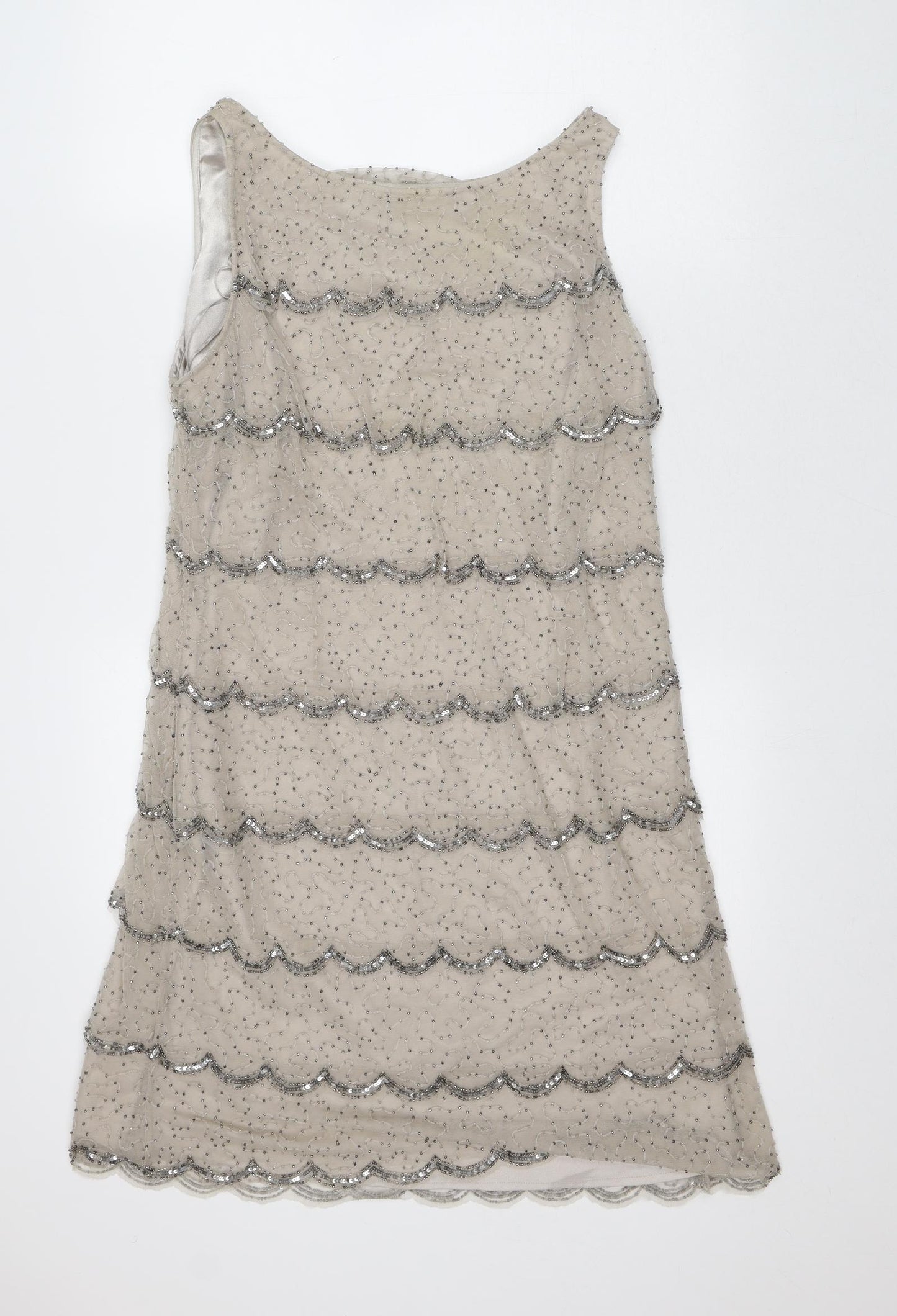 Pied A Terre Womens Beige Striped Polyester A-Line Size 16 Crew Neck