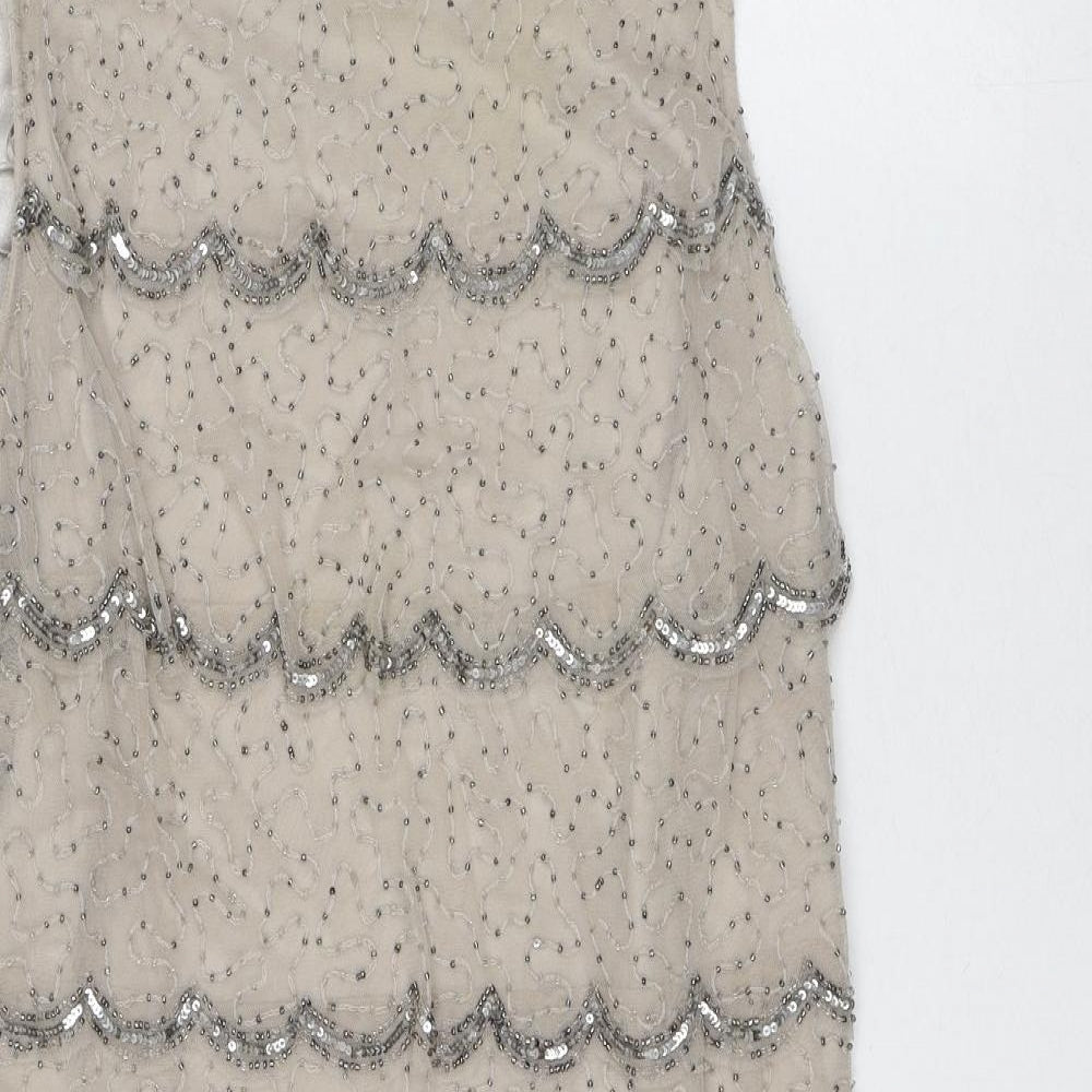 Pied A Terre Womens Beige Striped Polyester A-Line Size 16 Crew Neck