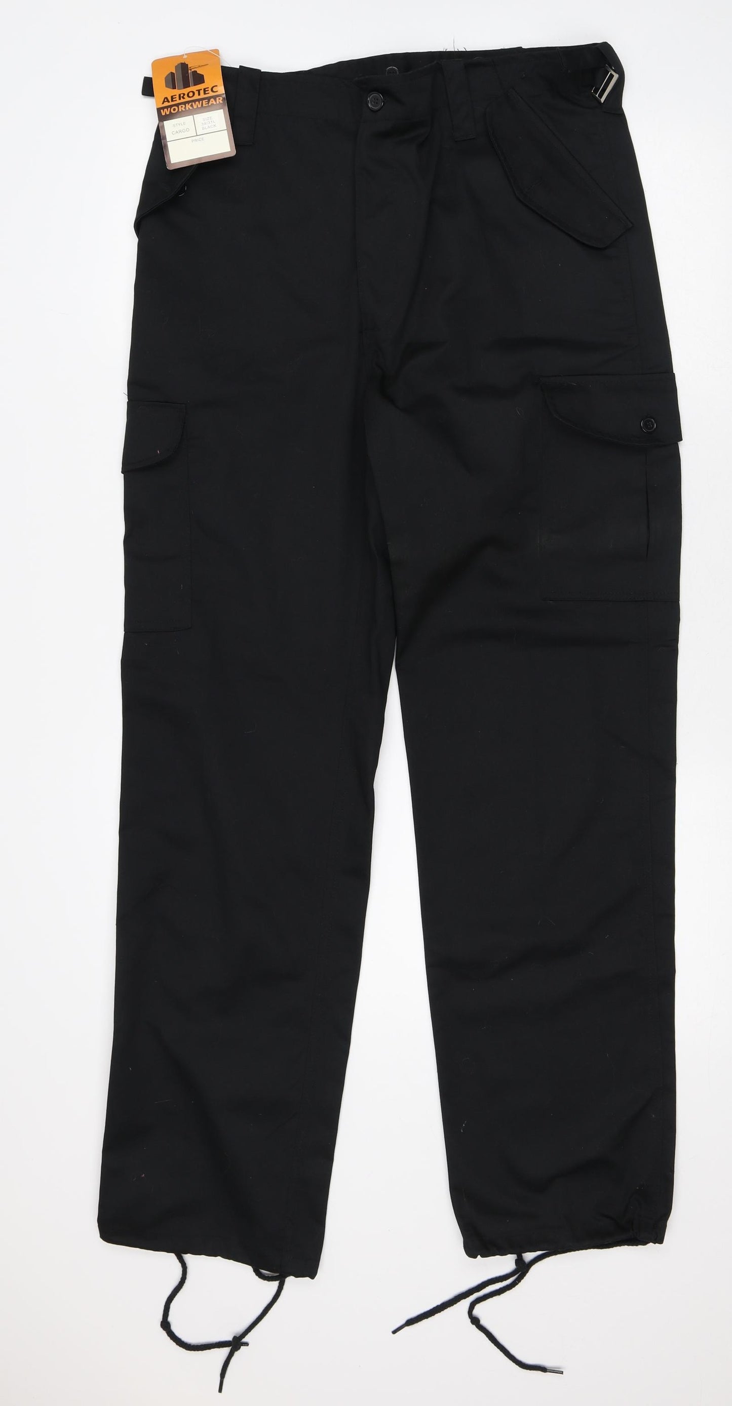 Aerotec Mens Black Polyester Cargo Trousers Size 34 in L31 in Regular - Workwear